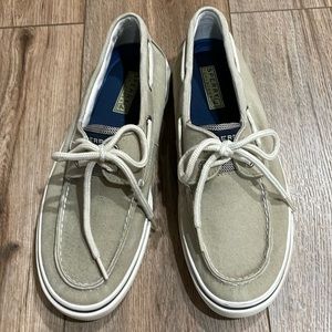 Sperry Topsider khaki canvas boat shoe Mens 9 M
